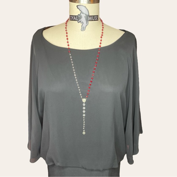 LOYAL MUSE Red & Clear Crystal Rosary Bead Necklace - Picture 6 of 9